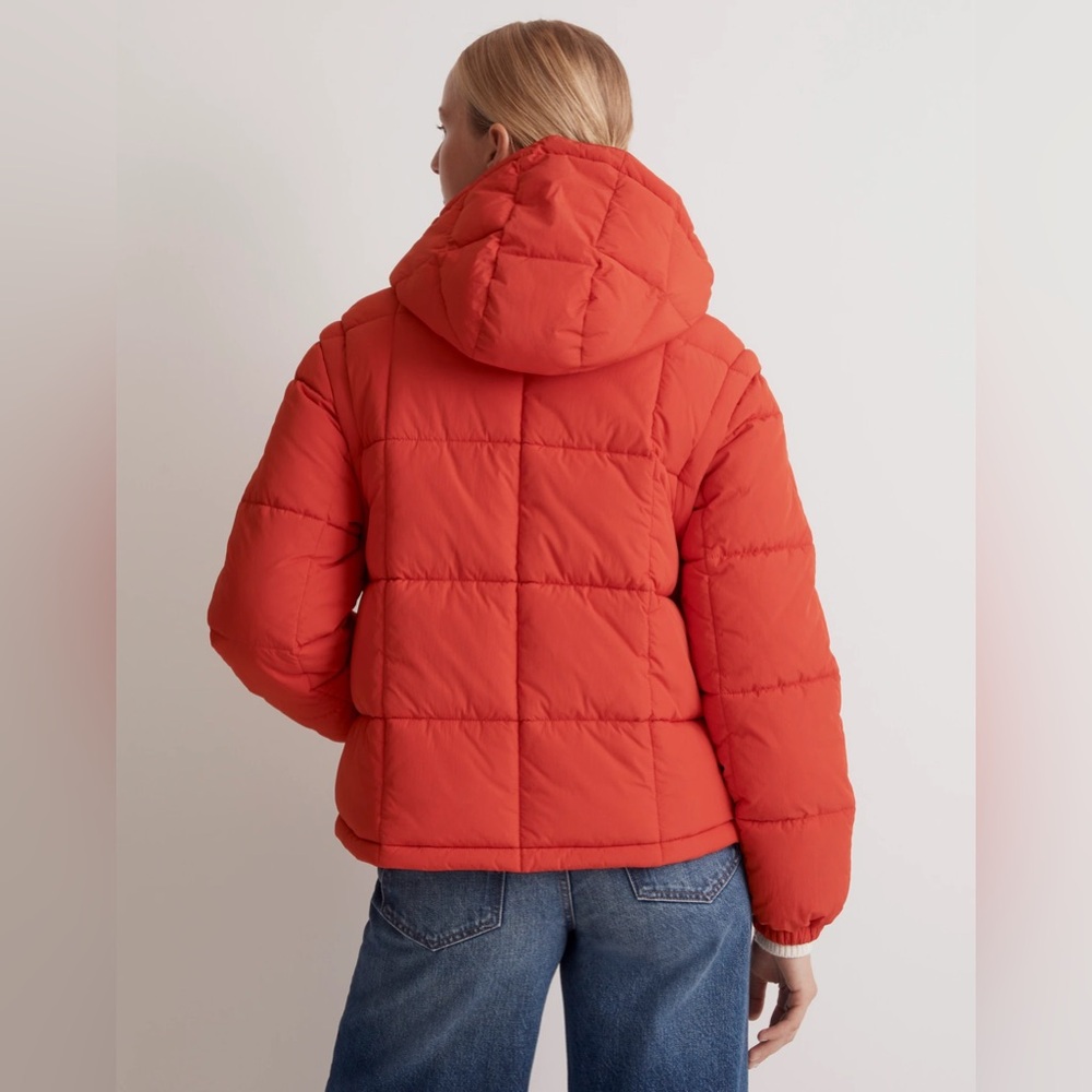 Madewell Red Modular Quilted Crop Puffer Jacket (Removable Hood and Sleeves) - Picture 4 of 12